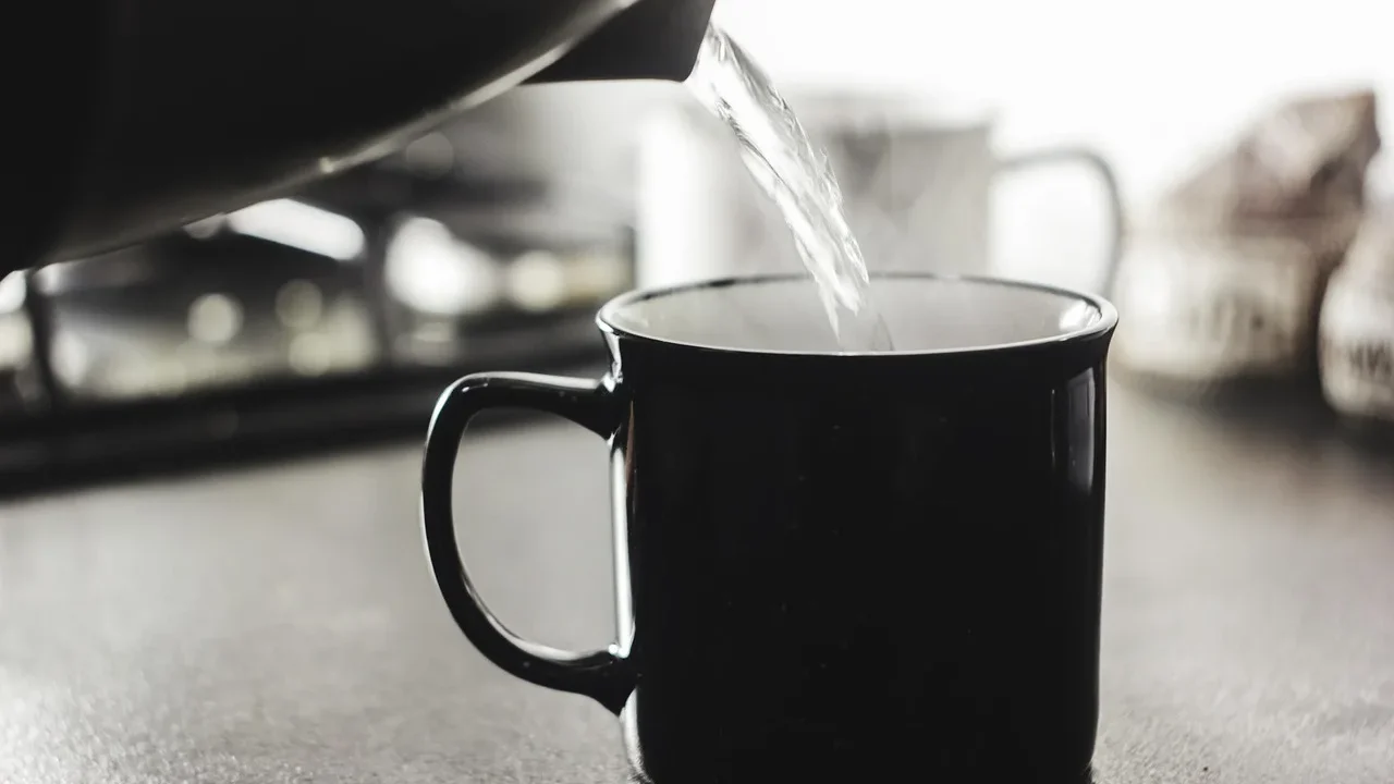 Biały osad kamienny na grzałce i ściankach czajnika — typowy objaw twardej wody w domu